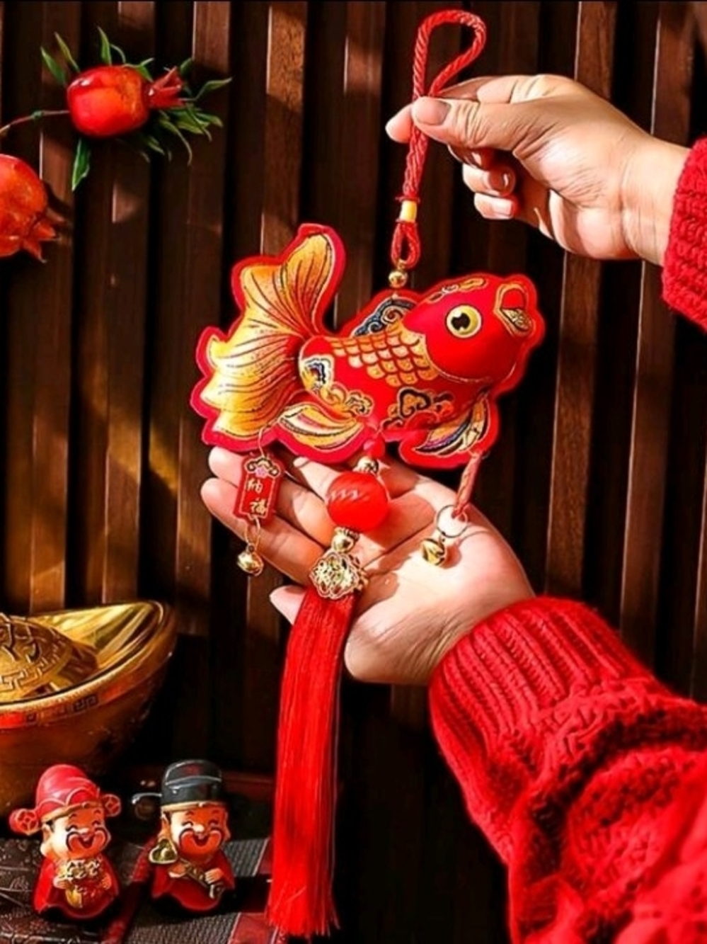 Peaceful Koi  Red Gold Fish Hanging Ornament  Good Luck Pet Fish New Year Decor